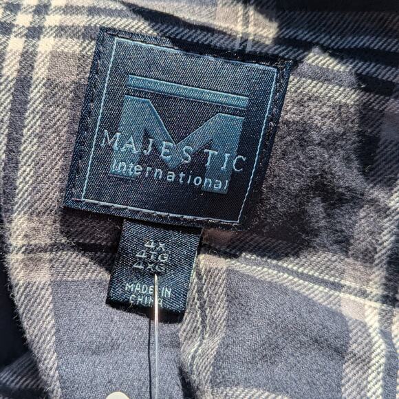 Mens 4X Button Up Plaid Flannel Majestic International XXXXL Pocket Long Sleeve - Picture 7 of 9